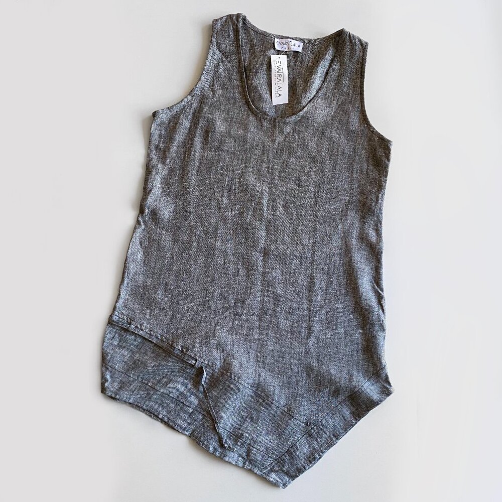 NWT Eva Tralala Paris Womens Loose 100% Linen Gray Dress Asymmetric Size 1